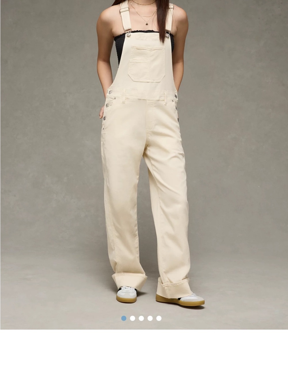 American Eagle Outfitters Cream Cotton Stovepipe Overalls Jumpsuit